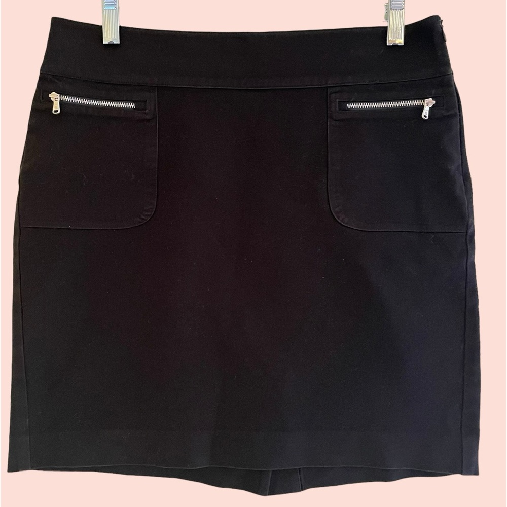 Lauren Ralph Lauren Black Stretch Cotton  Mini Skirt with Zipper Detail